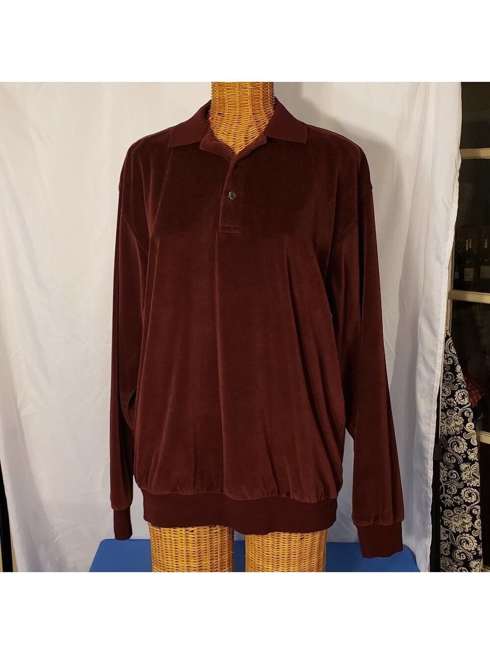 RALPH LAUREN Burgundy Velour Collared Sweatshirt - L